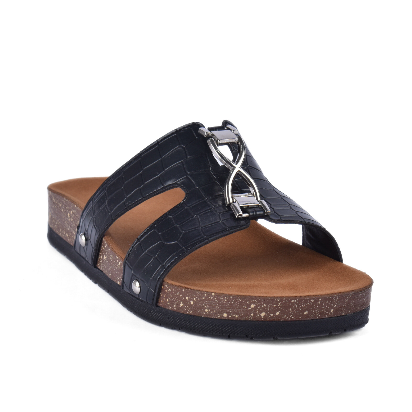 Slip-On Slippers with Chain Accent Black Melouk
