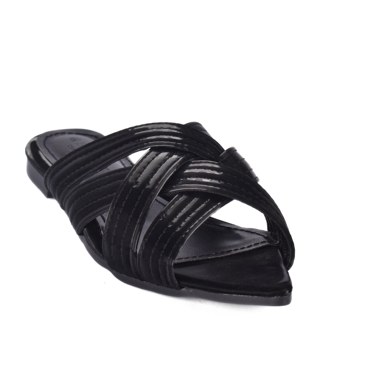 Chic Flat Slipper with Overlapping Straps Black Melouk