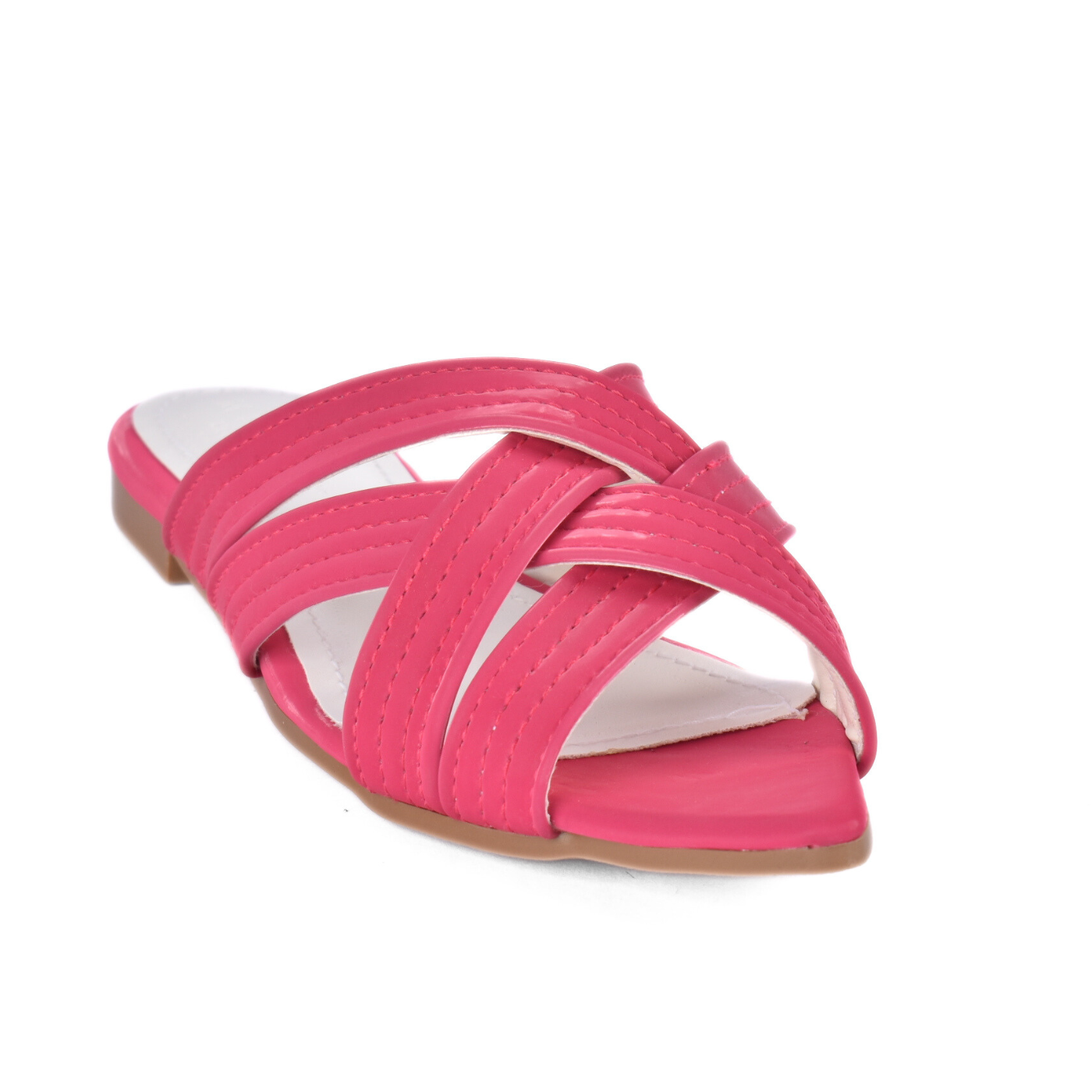 Chic Flat Slipper with Overlapping Straps Fuchsia Melouk