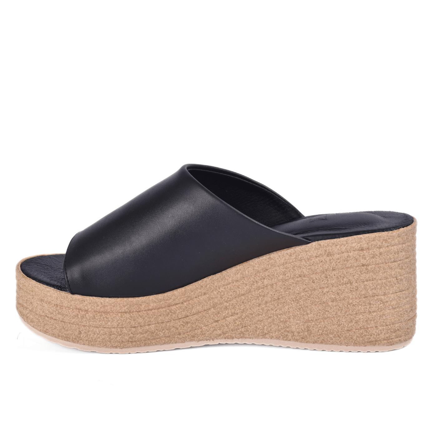 Trendy Black Leather Look Wedge Mules Melouk