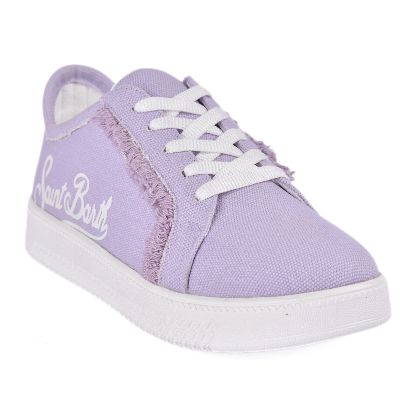 Trendy Frayed Edge Canvas Trainers Purple Melouk