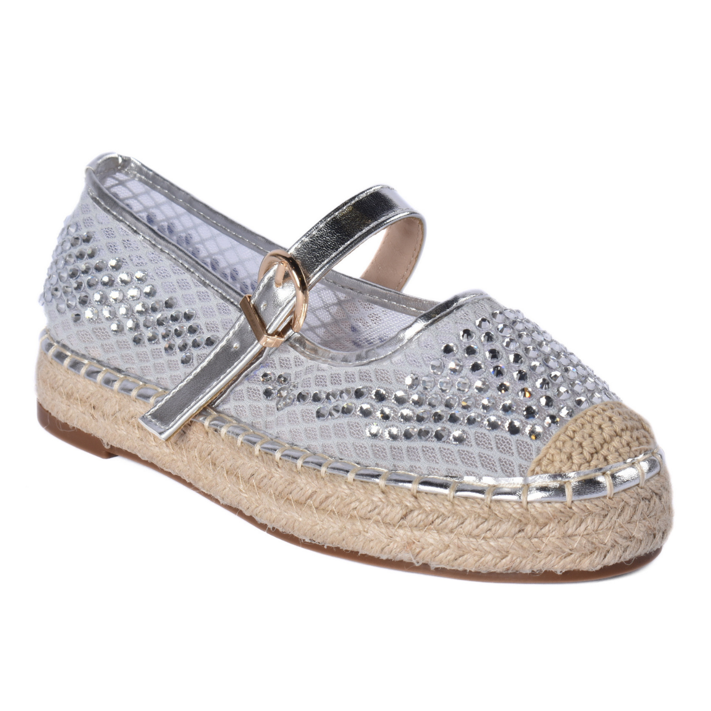 Plain Mesh Mary Jane Flats Silver