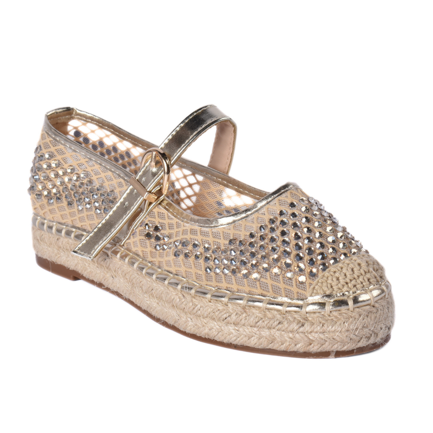 Plain Mesh Mary Jane Flats Gold
