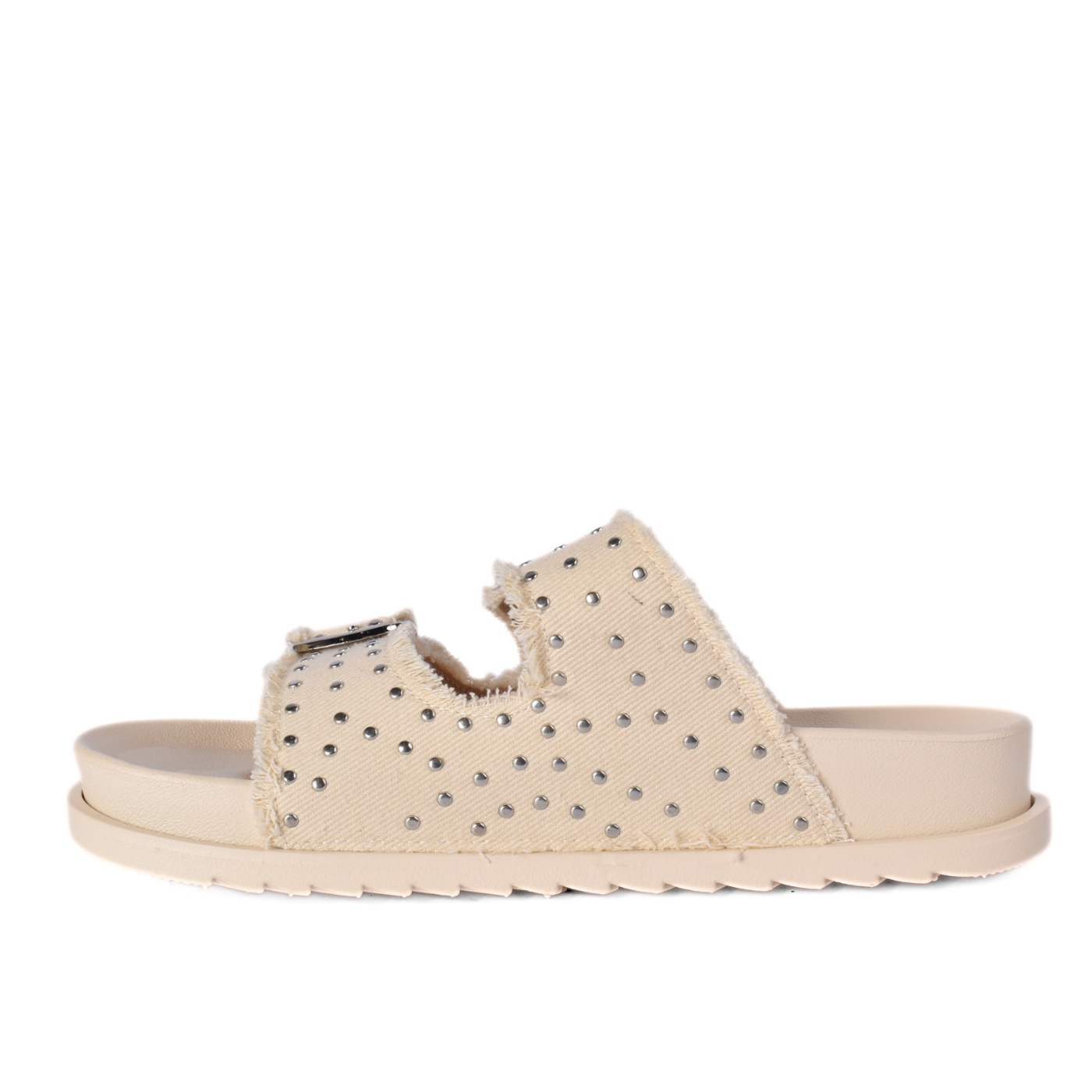 Modern Double Strap Slide Sandal Studded Look