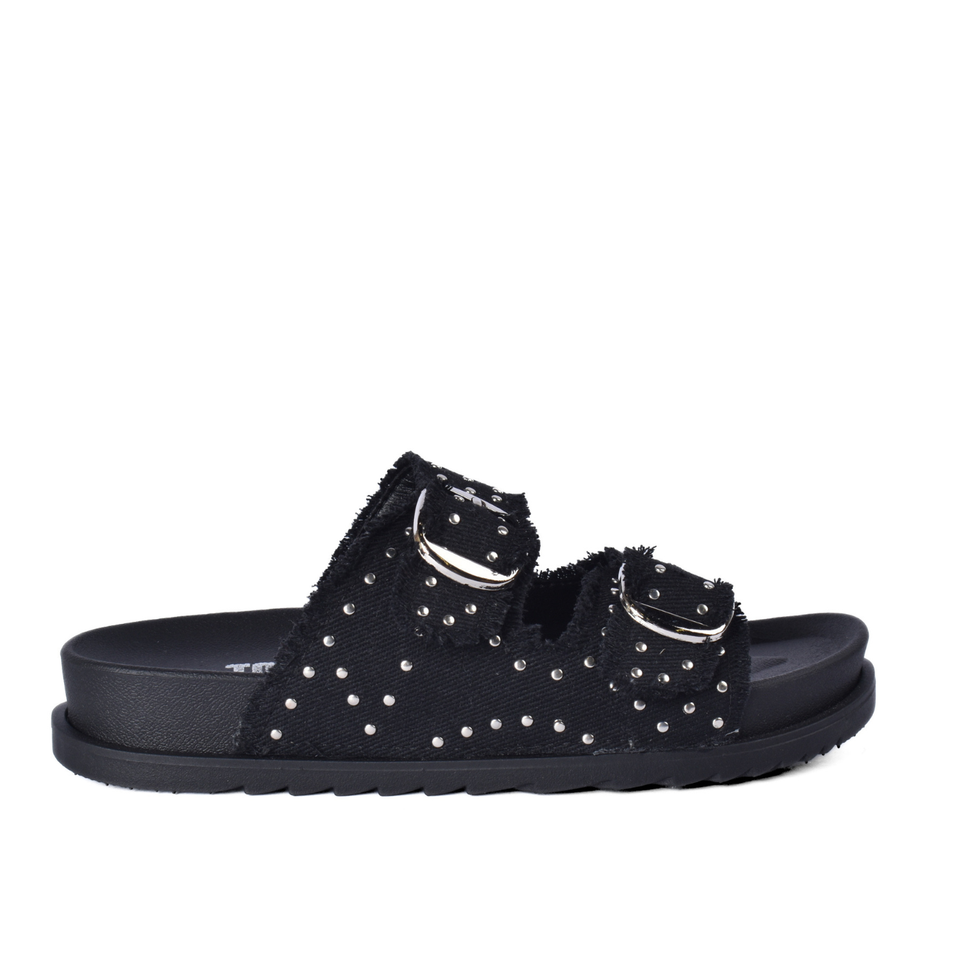 Modern Double Strap Slide Sandal Studded Look