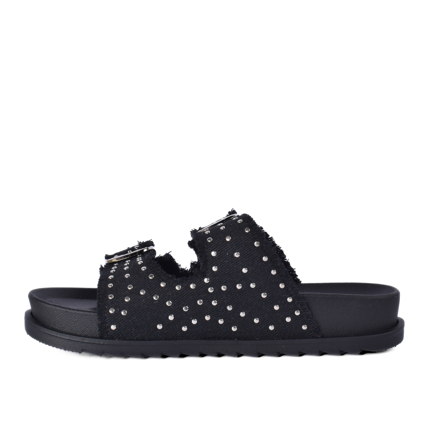 Modern Double Strap Slide Sandal Studded Look