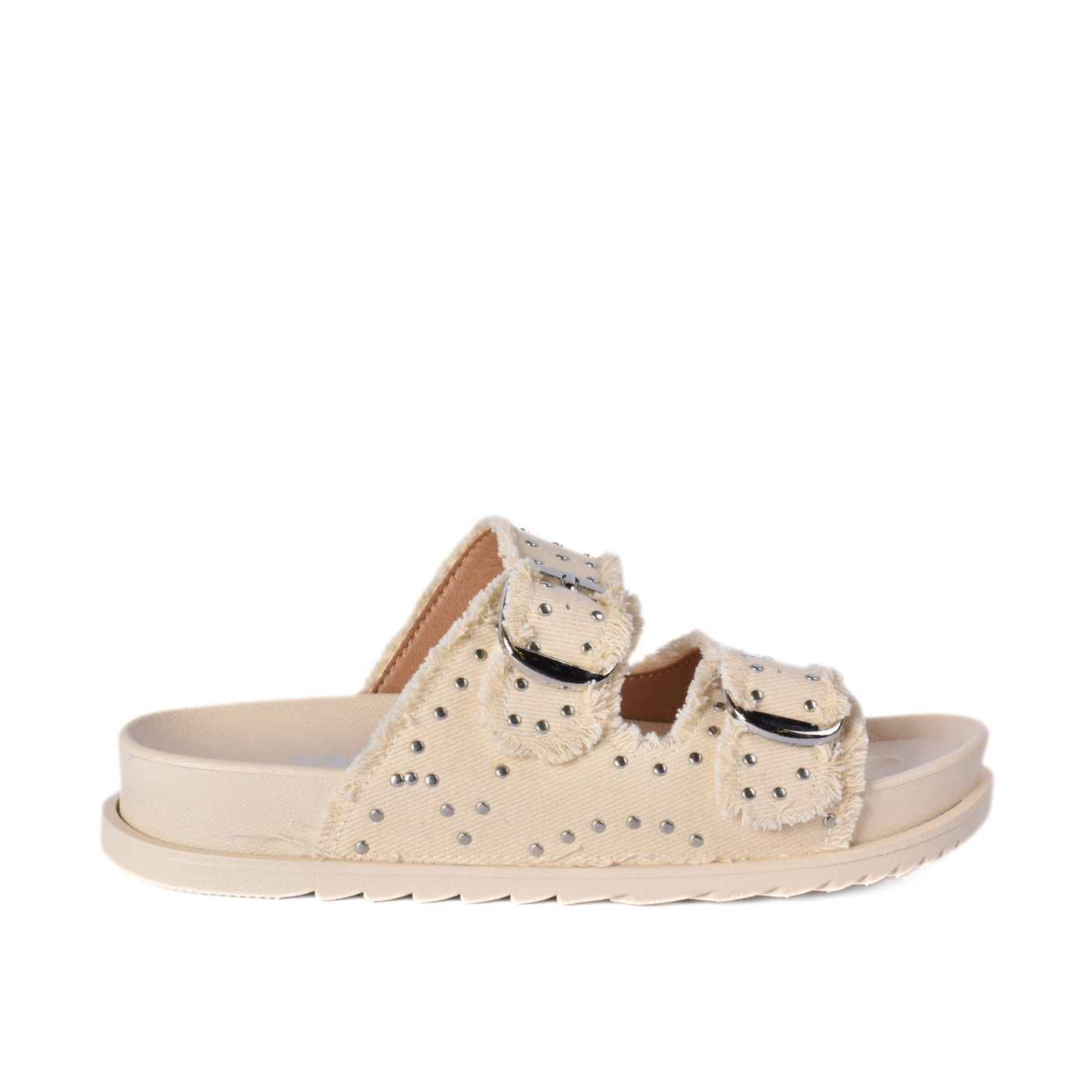 Modern Double Strap Slide Sandal Studded Look