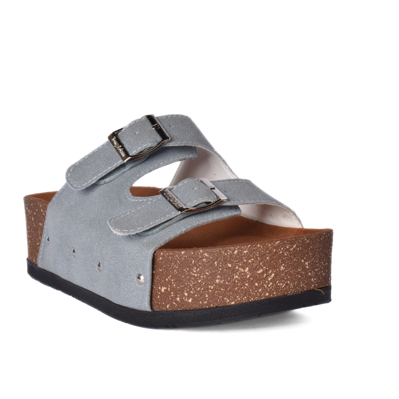 Casual Platform Sandal With Double Buckles Light Blue