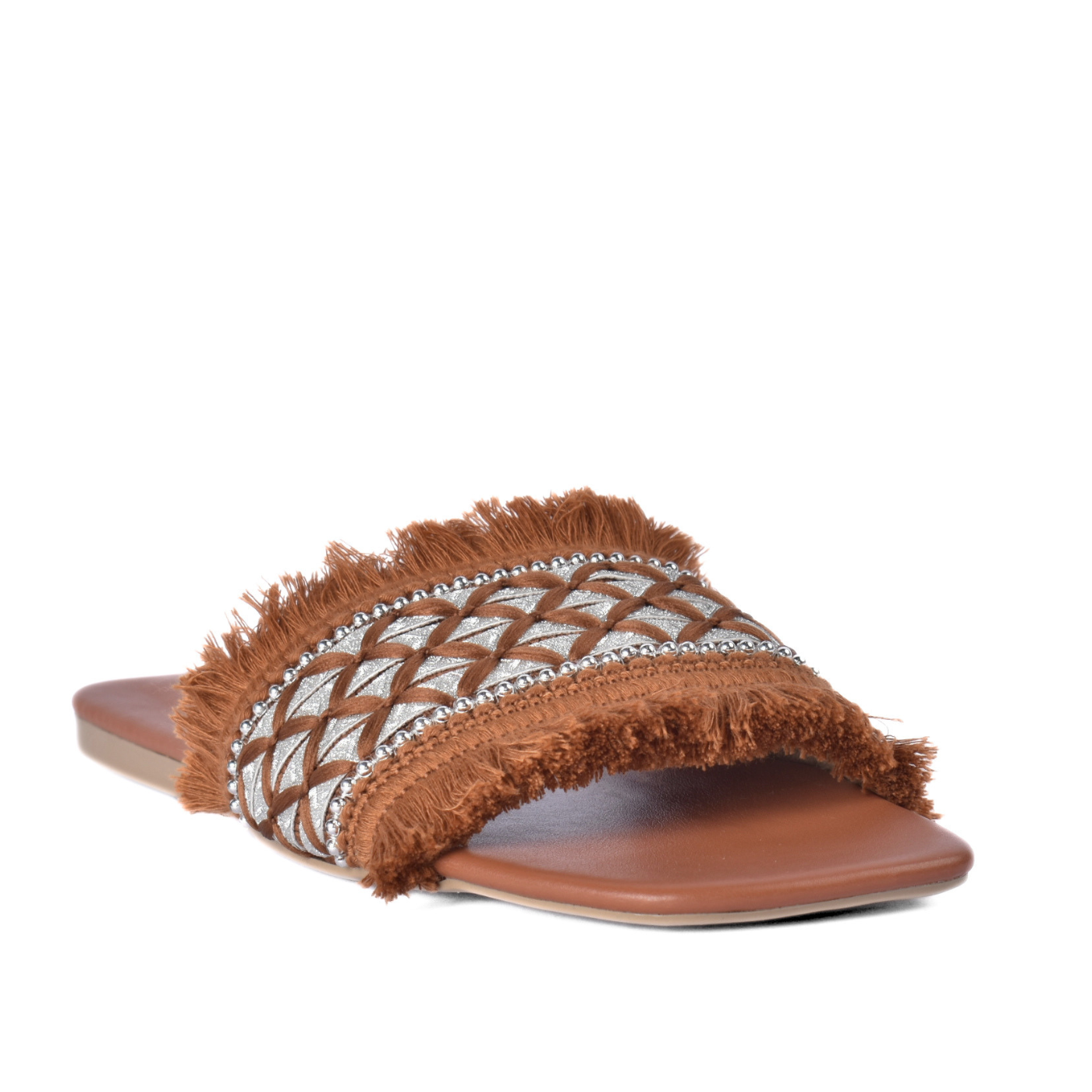 Elegant Beaded Fringe Slides Havana