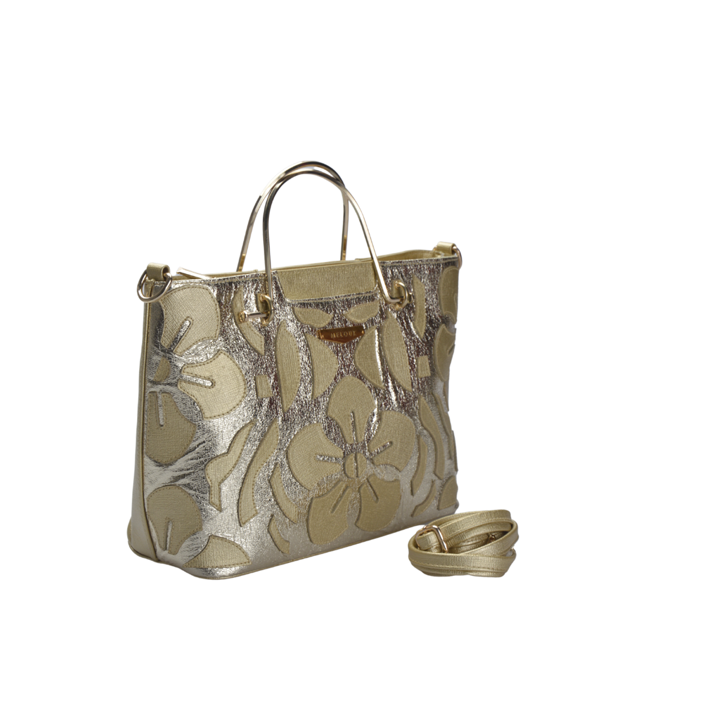 Gold Leather Hand Bag with Handle