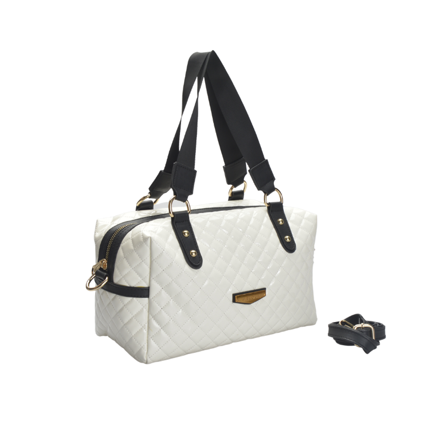 White Basic Shoulder Bag with Zipper