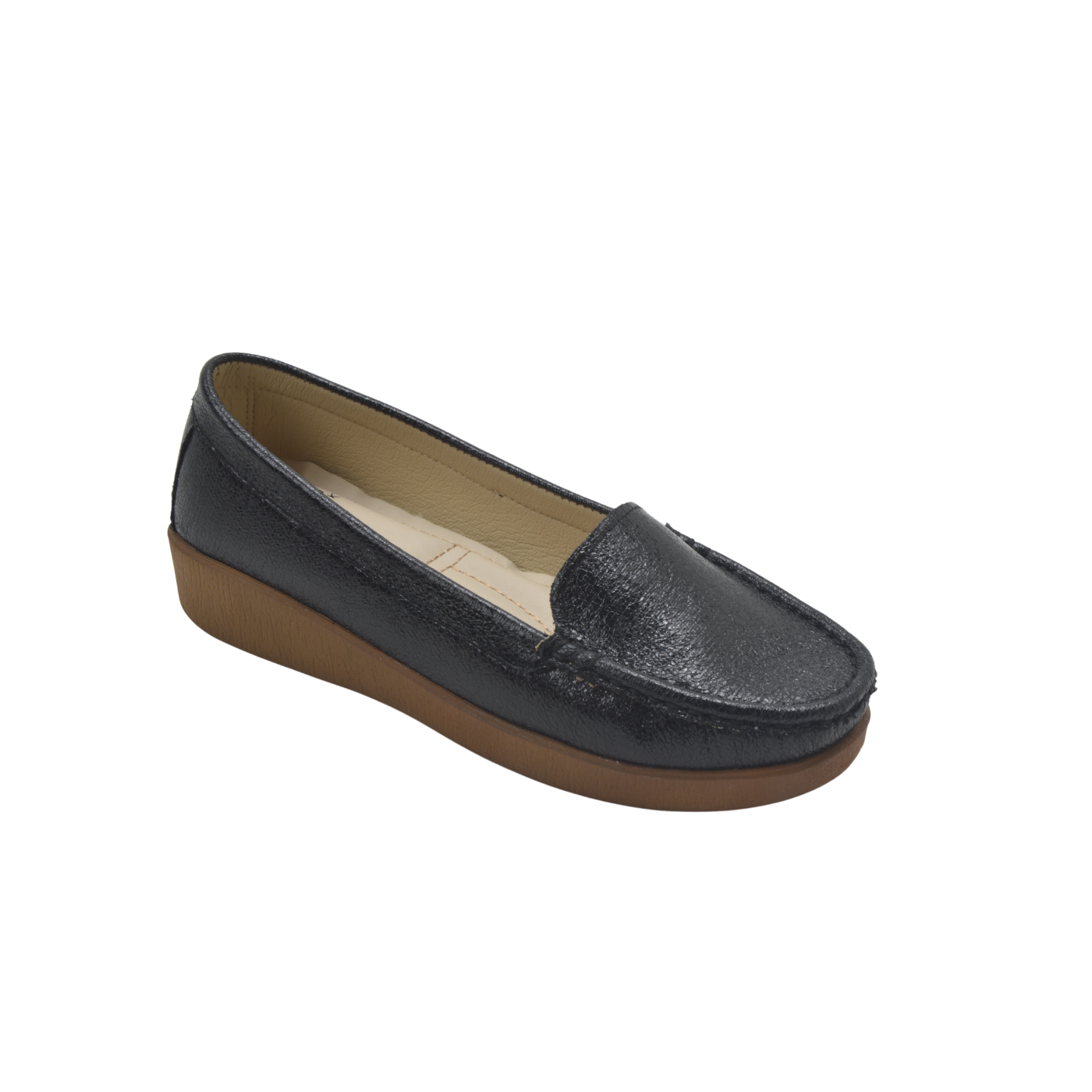Black Leather Basic Slip On Shoe