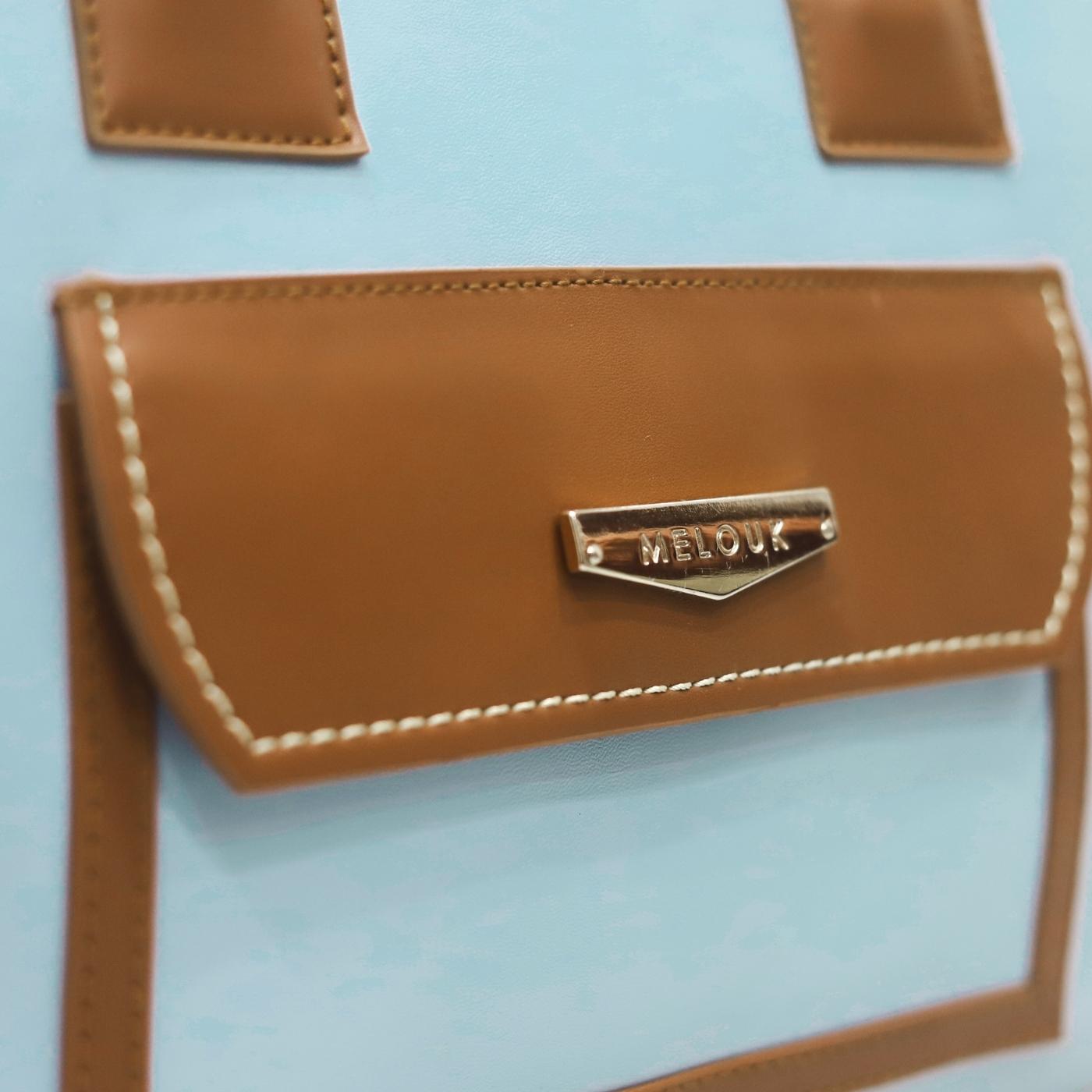 Light Blue Embossed Leather Shoulder Bag with Details