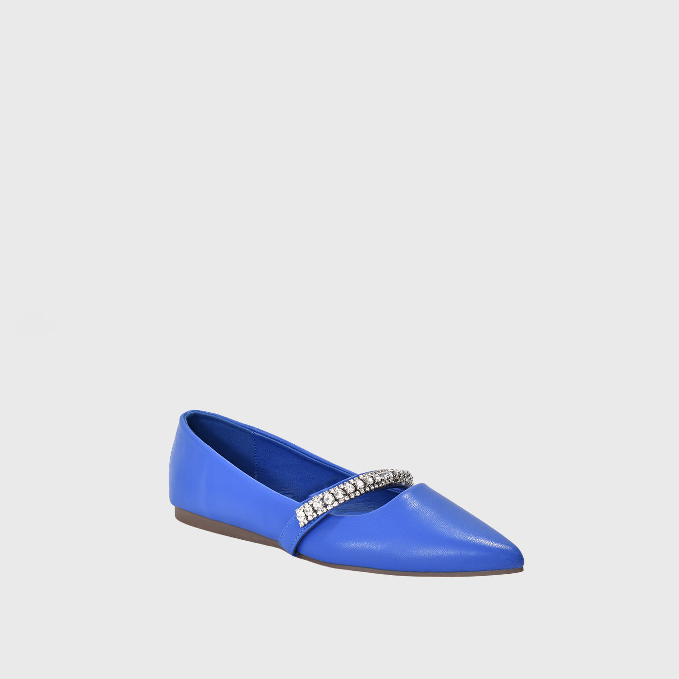 Blue Leather Flat  Shoe With Shiny Buckle