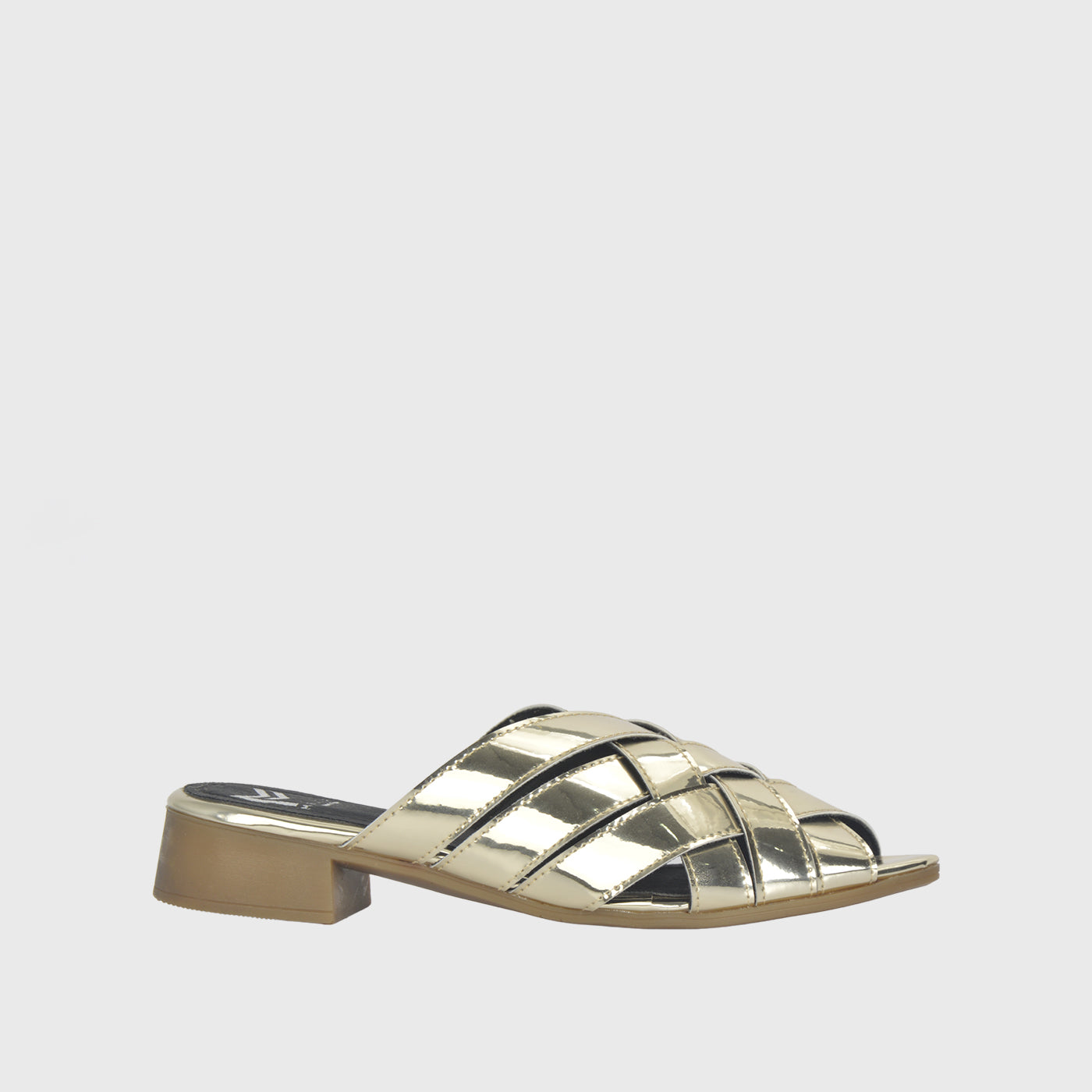 Gold Slipper Flat Shiny With Cross Straps