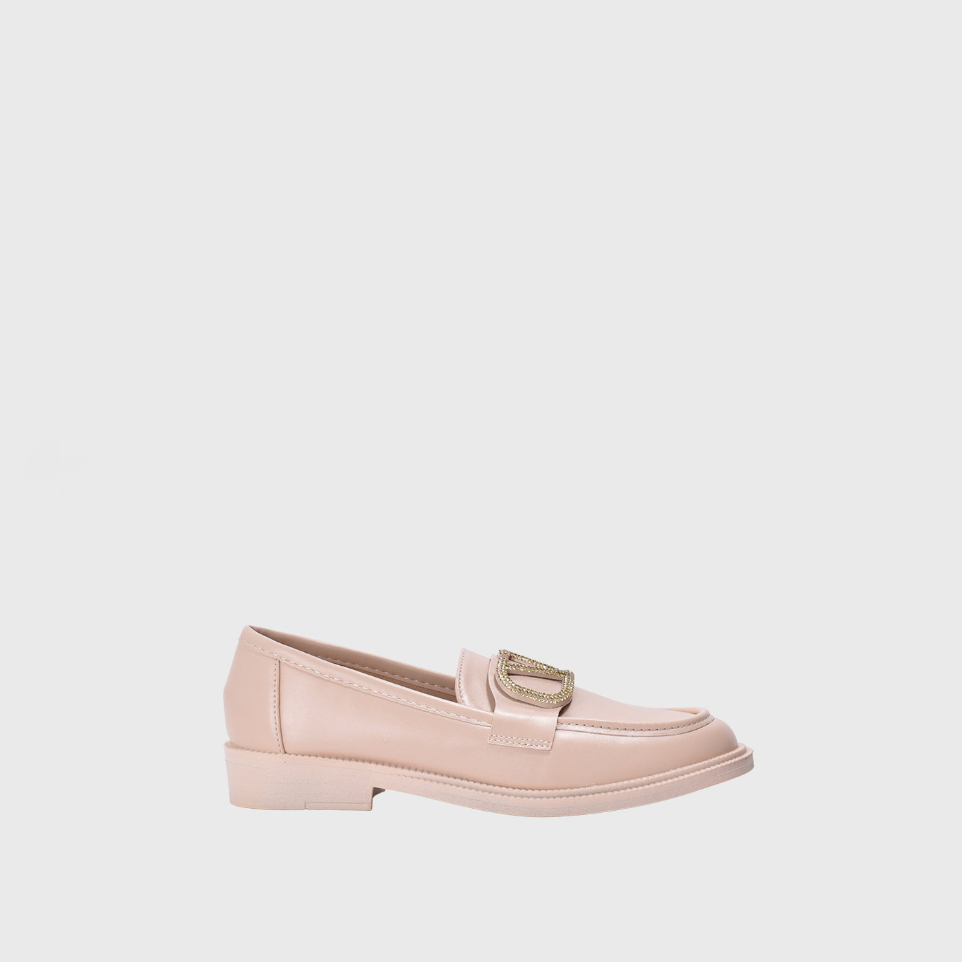 Beige Leather Flat Shoe With Studs