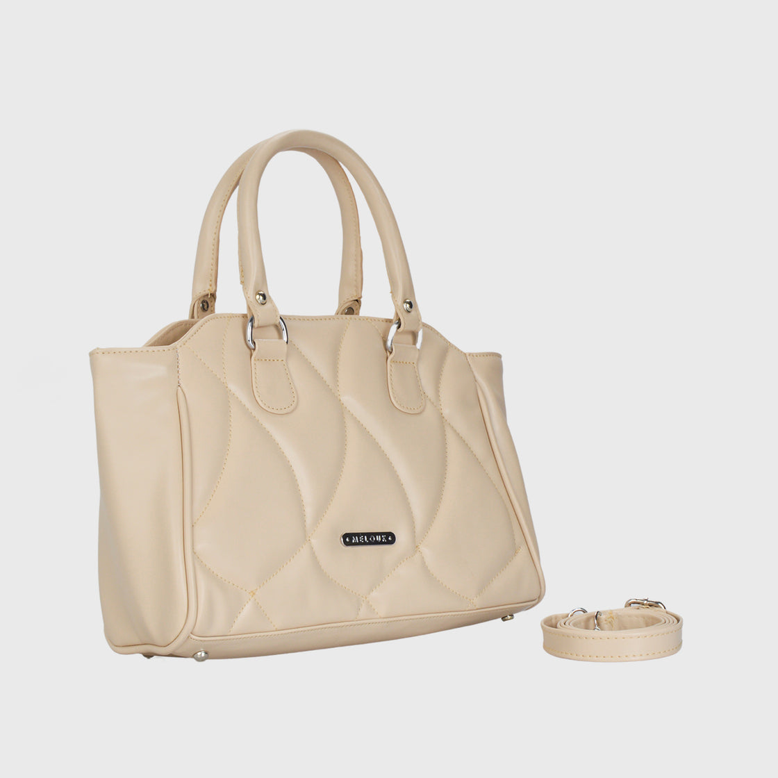 Beige Lined Leather Handbag