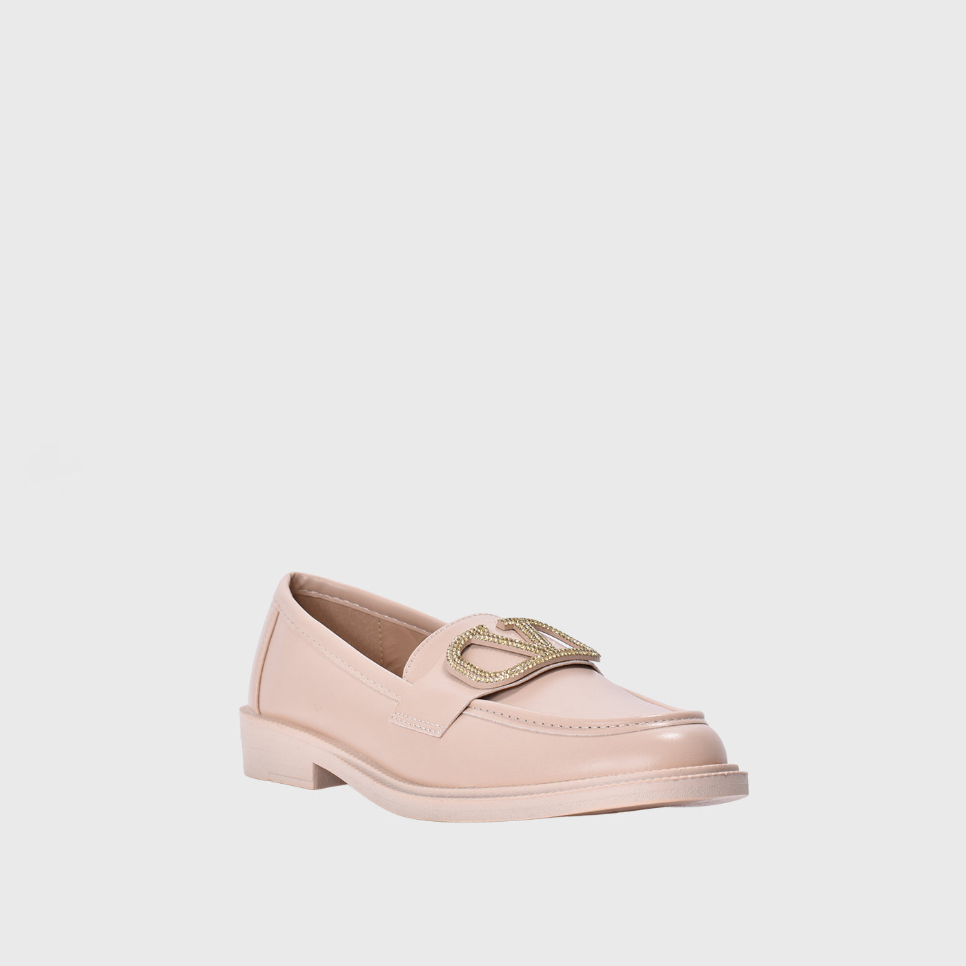 Beige Leather Flat Shoe With Studs
