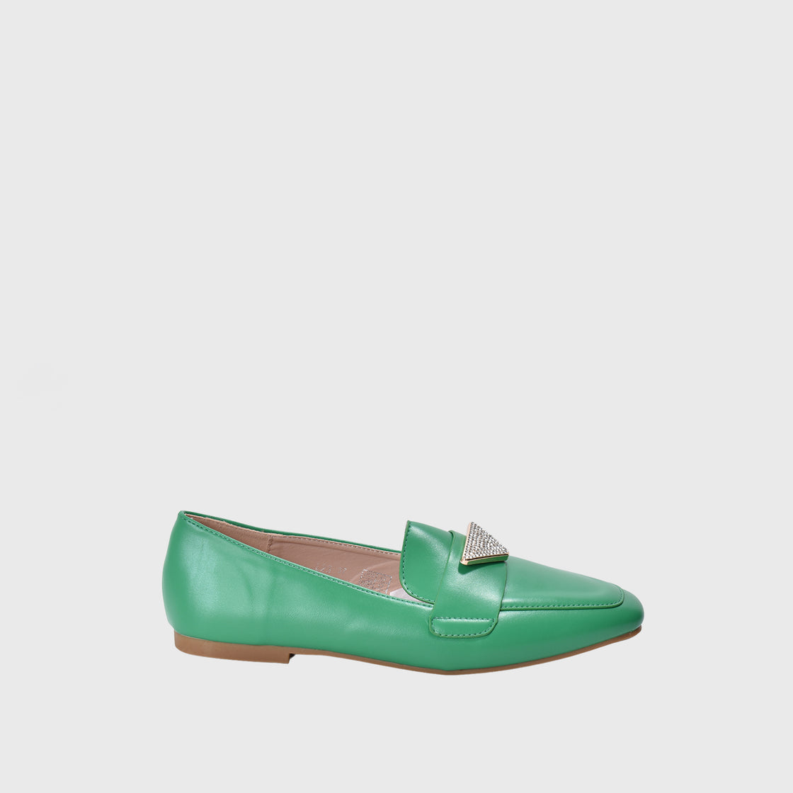 Green Leather Flat Shoe With Studs