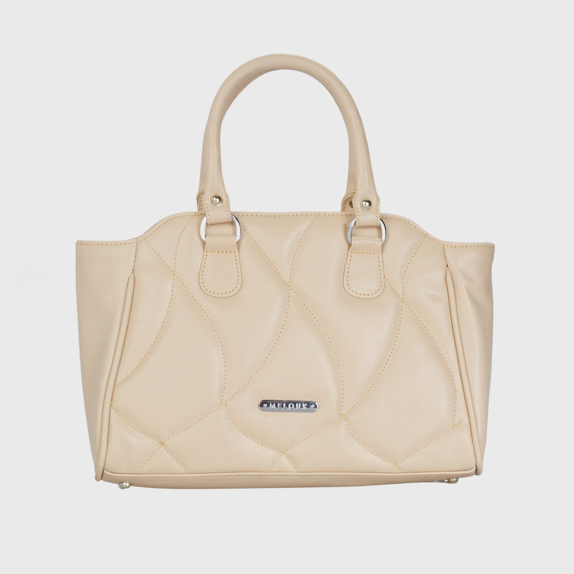 Beige Lined Leather Handbag