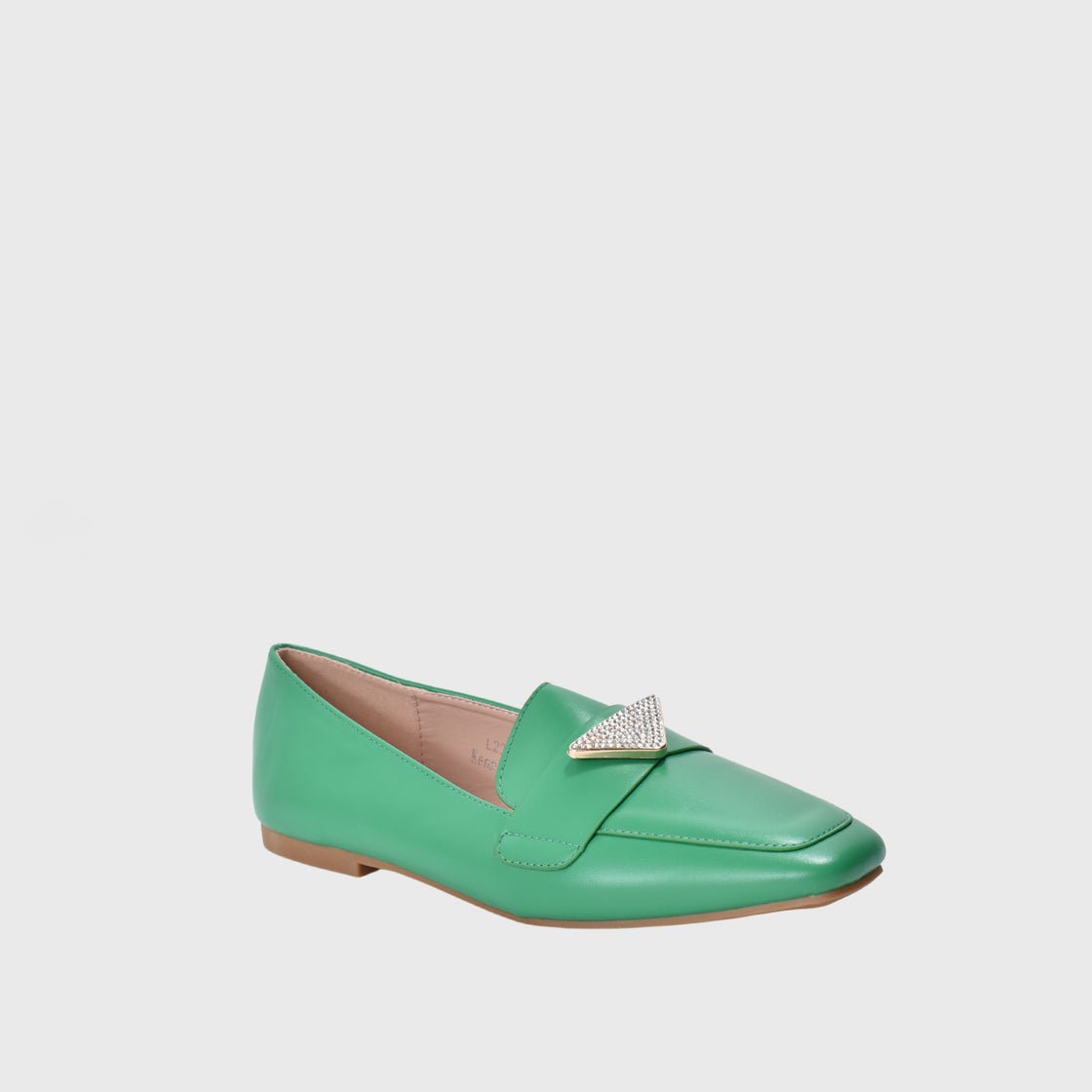 Green Leather Flat Shoe With Studs