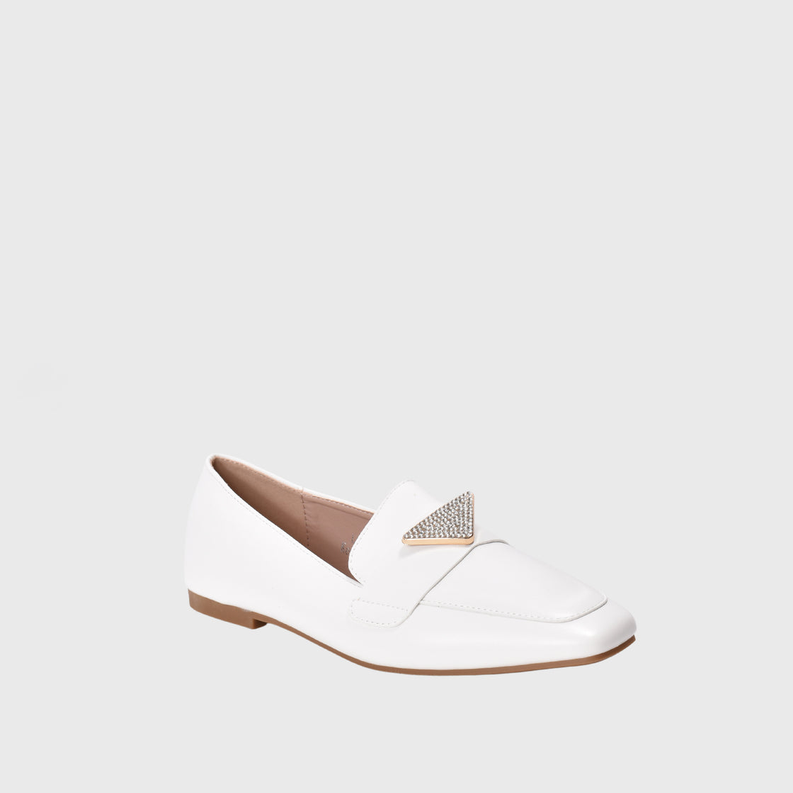 White Leather Flat Shoe With Studs