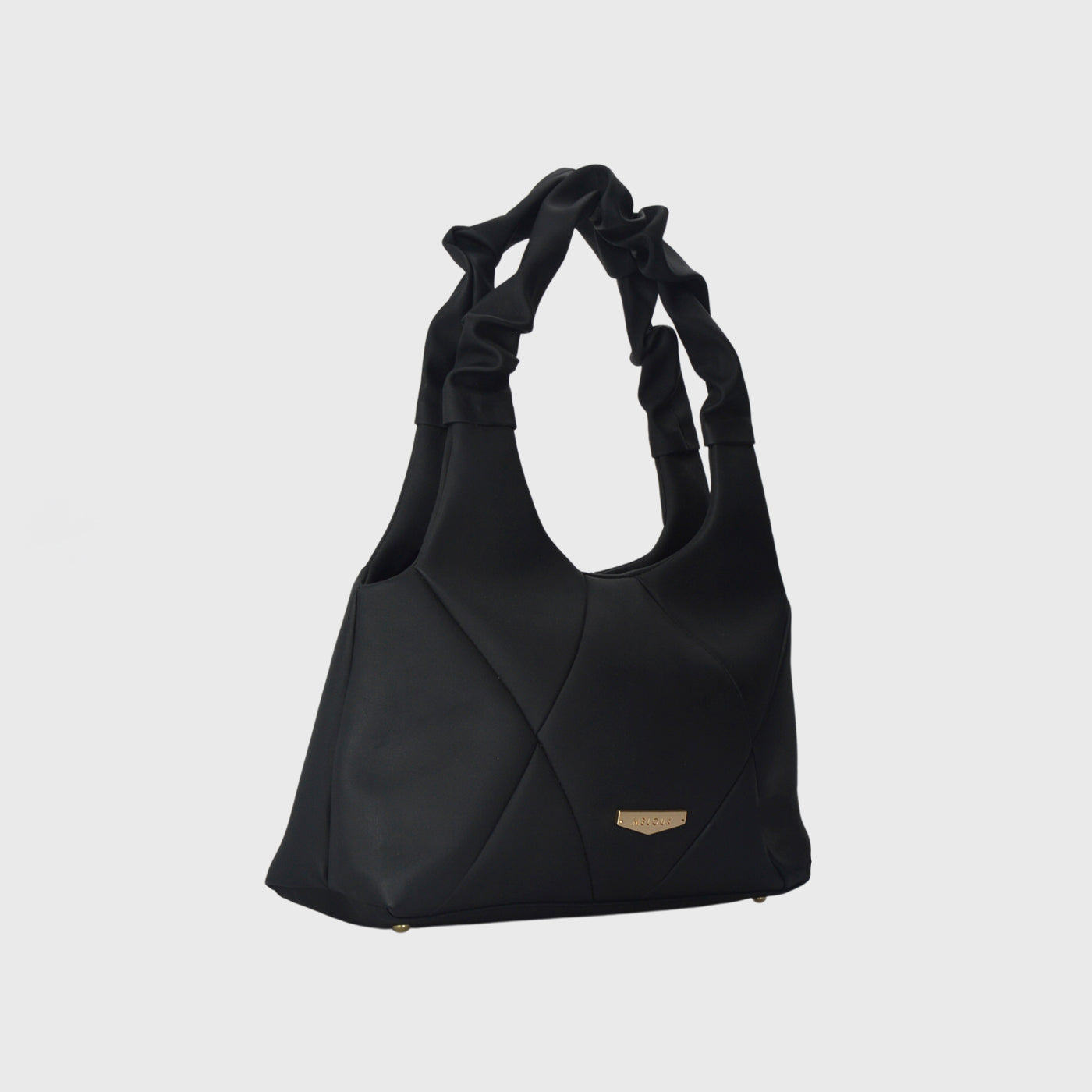 Black Lined Leather Shoulder Bag