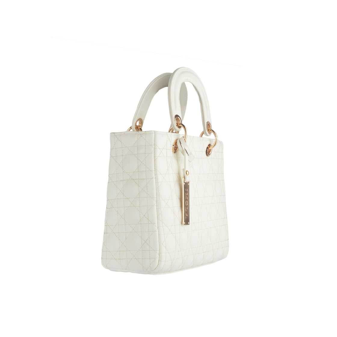 Lined Leather Handbag - white - Melouk