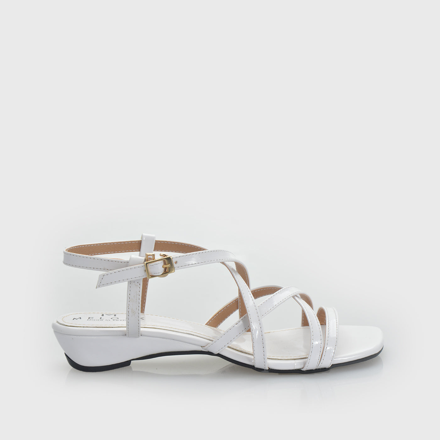 Embossed Cross Strap Wedge Sandal White